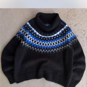 GAP Turtleneck Fair Isle Sweater in Black and Blue